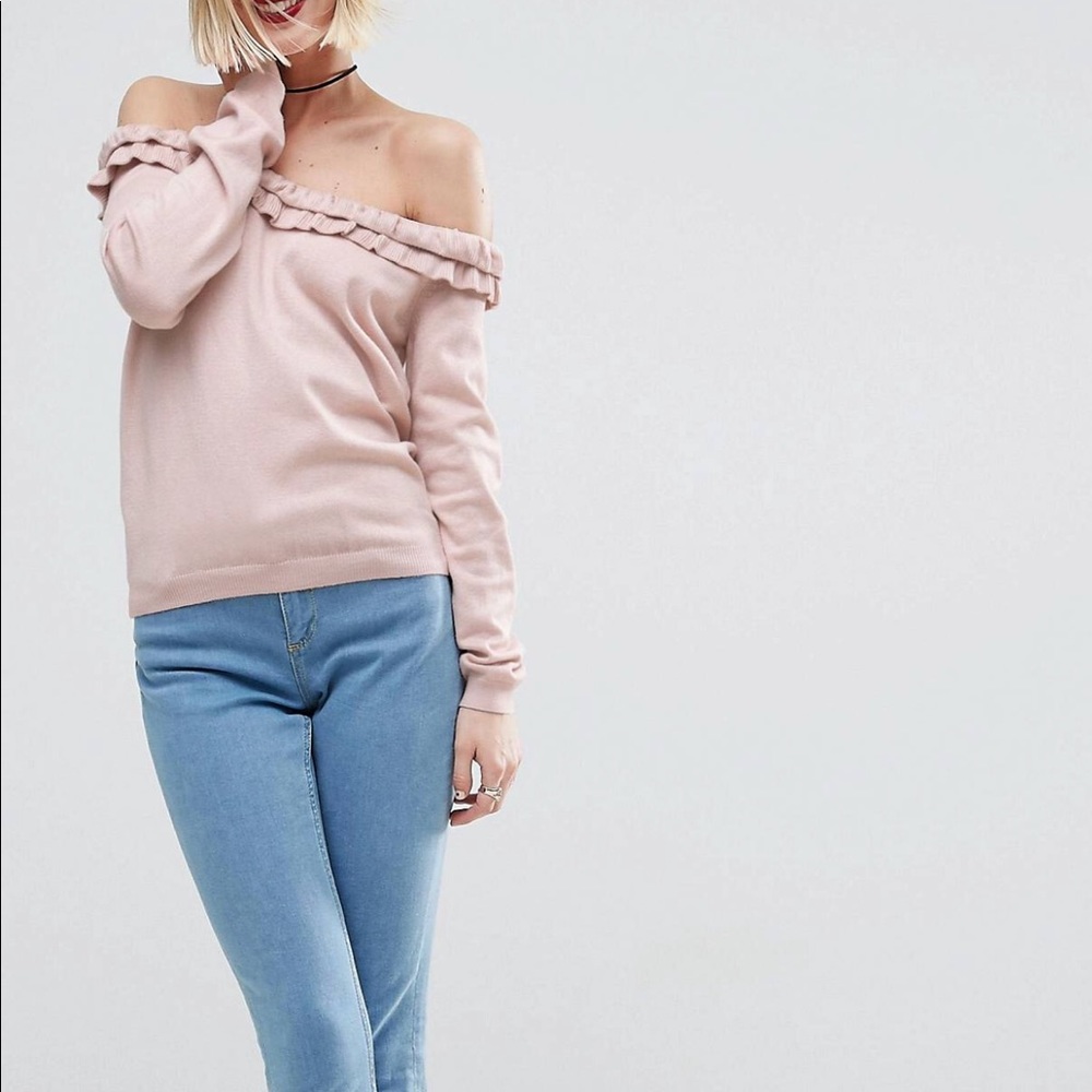 Blush Off the Shoulder Ruffle Sweater